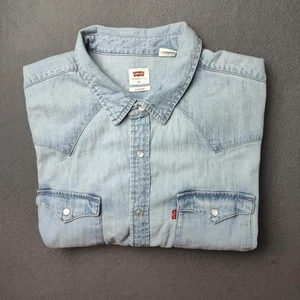 Levi's Western Denim Shirt Mens XL Light Wash Pearl Snap Long Sleeve Standard - Picture 1 of 14