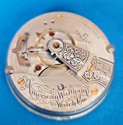 Waltham 825 Pocket Watch Movement 18s 17J Nickel c.1908 - Double Sunk Dial SB12o - Image 1 of 4