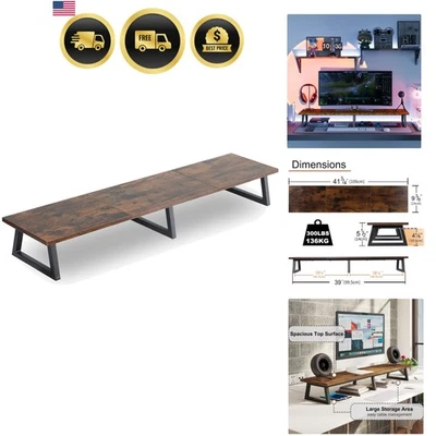 Large Dual Monitor Riser TV Stand 42 Inch Heavy Duty Wood Steel Desk Organizer - Image 1 of 4