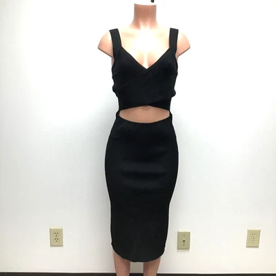 Alice + Olivia Black Lidia Twist Front Cut Out Stretch Ribbed Dress XL $465 New - Image 1 of 4