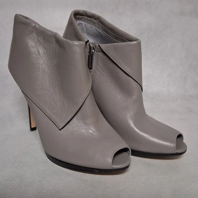 Michael Kors Ankle Boots Booties 10M Gray Leather Stiletto Heel Peep Toe - Image 1 of 4
