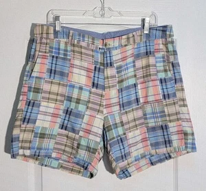 LL Bean Shorts Damen 14 Madras Patchwork kariert Lieblingsform Baumwolle Chino adrett - Bild 1 von 8