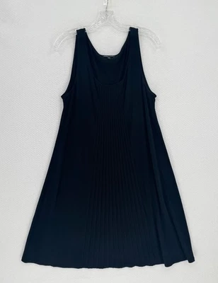 Vestido Eileen Fisher Negro Seda Plisado Cuello Redondo Sin Mangas Línea A Talla L Foto 1 de 4