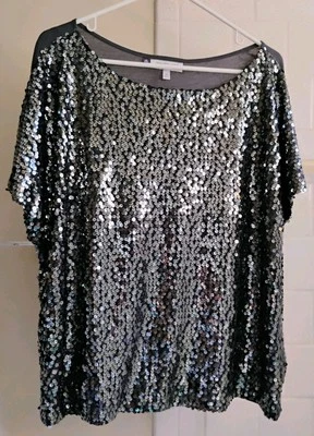 XL Jennifer Lopez Top. Gray With Gray Sequins. Plus Size. Formal. Club. JLO.  - Image 1 of 4