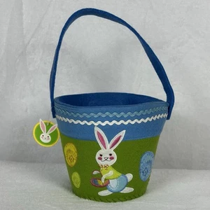 Felt Easter Basket Bucket Pail, Blue, Green, White, With Bunnies & Eggs, NWT - Picture 1 of 7