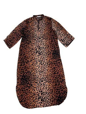Vestido Natori Grande Estampado Animal Satinado Caftán Dormir Salón Leopardo Playa Encubrimiento Foto 1 de 4