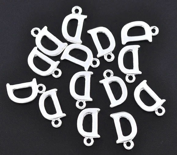 3pz charms ciondoli alfabeto lettera D colore argento 15X9mm - Immagine 1 di 1