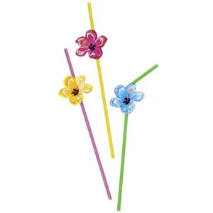 Hawaii Trinkhalme 6 Stk Hibiskus Cocktail Strohhalme Südsee Trinkstäbchen - Bild 1 von 1
