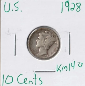 Moneda Estados Unidos 10 Céntimos (Mercurio) 1928 KM140, plata - Imagen 1 de 4