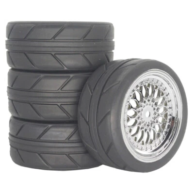 Ruedas de carretera de radiocontrol de 1/10 neumáticos estilo plateado para Tamiya HSP TT02 TT01E 3 mm desplazamiento Foto 1 de 4