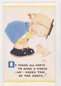 Signierte Mabel Lucie ATWELL POSTKARTE,"It Takes All Sorts...",Girl & Pig,c.1930-40s - Bild 1 von 1