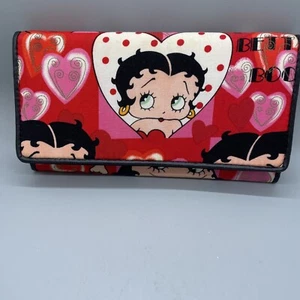Betty Boop Rare Unique Pink Red Hearts Cloth Tri-Fold Wallet Hearst Holdings EUC - Picture 1 of 4