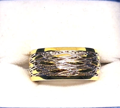 14K YG & Rhodium over 925 Sterling Silver band ring sz 7 4.25 grams - Image 1 of 4