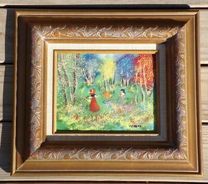 Pintura de Colección Esmalte sobre Cobre Arte Enmarcado Firmado Greene "Domingo en el Parque" - Imagen 1 de 10