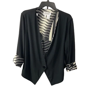 Chaqueta Blazer Nikki Poulos Reversible Geométrica Negra Crema 1 Botón Topper XL - Imagen 1 de 17