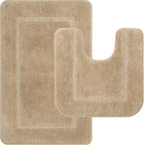 Pauwer Microfiber Soft Bath Mat Set 2 Piece Absorbent Bathroom Toilet Rug - Picture 1 of 12