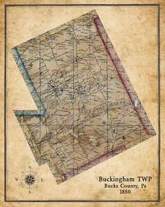 1850 Map of Buckingham Township Bucks County Pennsylvania - Picture 1 of 3
