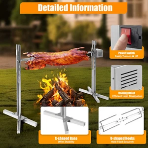 53in Large Spit Roaster Chicken Lamb Leg Rack 360° Rotation Electric Grill Rack - Picture 1 of 19