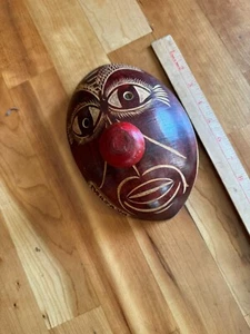 Vintage Tribal Folk Gourd Art Carved Mask W/ Big Red Nose Marked "Masaya" 8"L - Picture 1 of 3
