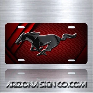 MUSTANG Inspired art on Simulated Carbon Fiber Aluminum License Plate Red - Picture 1 of 6