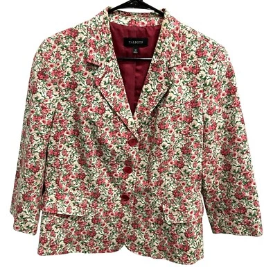 Talbots Womens Floral Print Blazer Size 14 Cotton Blend Cottagecore - Image 1 of 4