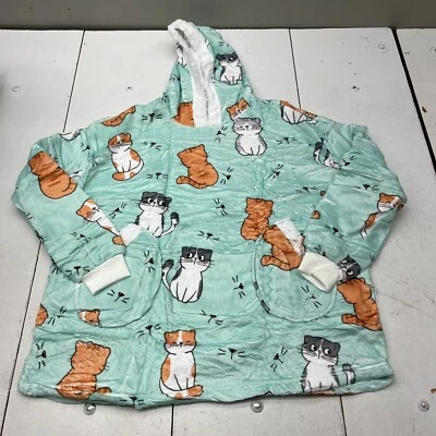 Century Star 蓝色猫印花长袖可穿戴毯子连帽衫女式均码 — 第 1/4 张图片