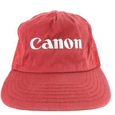 Vtg 80s Canon Camera Cap Spell Out Logo USA Mesh Snap Back Trucker Baseball Hat - Image 1 of 4