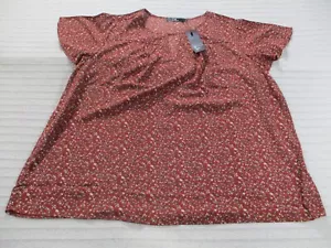 Agnes Orinda Womens Shirt 3X Red Floral Short Sleeve Blouse Round Neck Polyester - Picture 1 of 11