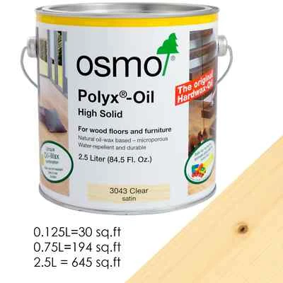 OSMO 3043 Polyx Oil CLEAR SATIN Wax Interior Water Repellent Wood Finish - Image 1 of 2