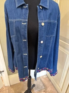 Vintage Napa Valley Denim Jacket w Colorful Geometric Stitching Sz XL - Picture 1 of 5