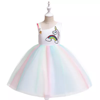 2022 Nuevo Unicornio Niñas Vestido Niños Bebé Cumpleaños Fiesta Boda Ropa Vestido Foto 1 de 4