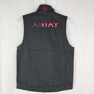 Ariat Men's Small Logo 2.0 American Flag Charcoal Softshell Vest Fleece Lined - Picture 1 of 11