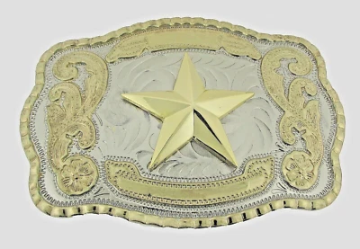 Vintage Lone Star Belt Buckle Texas Cowboy Gold Silver Metal Western Rodeo Men - Image 1 of 4