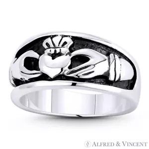 Claddagh Hände & Herz irisch keltisch Charm 0,925 Sterlingsilber Liebesversprechen Ring - Bild 1 von 1