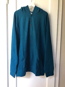 Lands' End Waffle-Knit Hoodie Men's Size XXL (2XL) Teal New - Picture 1 of 8
