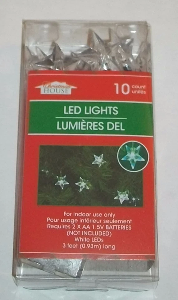 Stars Christmas Fairy Lights 10 LED 2AA Battery Power Crafts Wreath     New - Image 1 of 1