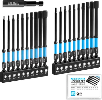 Set brocas allen hexagonales 1 en 4 pulg 20 pzas magneticas impacto acero s2 cnc - Image 1 of 4