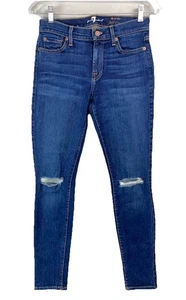 7 For All Mankind Women 28 Jeans The Ankle Skinny Distressed Medium Wash Stretch - Picture 1 of 12