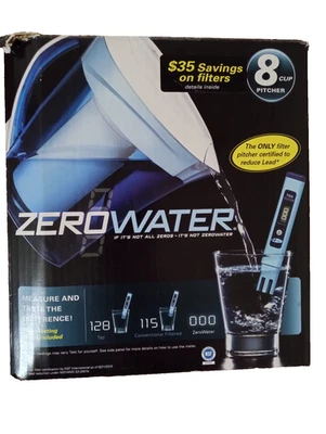 ZEROWATER 8-Cup Filter Water Pitcher - Blue & White Home Water Filtration Ion - Image 1 of 4