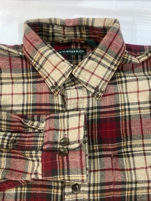 G H Bass Co Men’s Plaid Long Sleeve Button Flannel Size Medium Red Brown Beige - Image 1 of 4