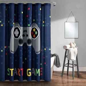Video Games Shower Curtain, 72" x 72", Navy - Picture 1 of 4