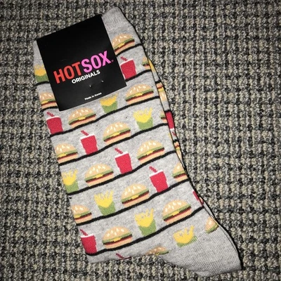女士 1 对 HOTSOX HAMBURGER 法国 FRIES 饮料 灰色 多色 CREW SOCKS — 第 1/4 张图片