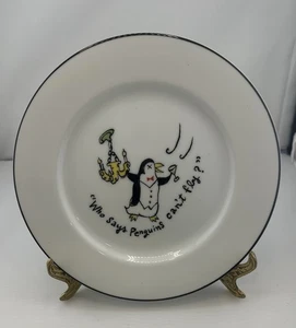Vtg Pottery Barn Plates PENGUINS Appetizer  Tipsy Party  Drunk Set Of 8 EUC - Picture 1 of 9