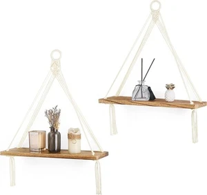 Dahey Macrame Hanging Shelf Boho Wall Decor Bedroom 2 Packs Rustic Off-white - Picture 1 of 6
