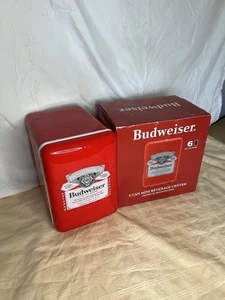 BUDWEISER 6 Can Mini Fridge Refrigerator Red Anheuser Busch Beer Can New Openbox - Picture 1 of 15