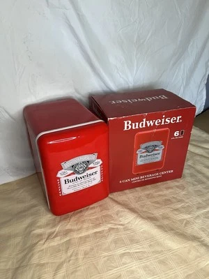 BUDWEISER 6 Can Mini Fridge Refrigerator Red Anheuser Busch Beer Can New Openbox - Image 1 of 4