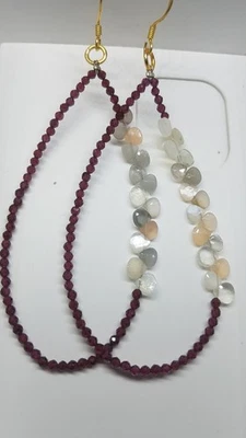 Orecchini in argento sterling 925 con pietra di luna e granato multi... - Immagine 1 di 4