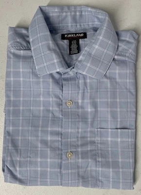 Kirkland Signature Men's Performance Sport Shirt LARGE 16-16.5, 34/35 BLUE PLAID - Image 1 of 4