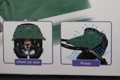 Cubierta solar para cochecito y asiento de coche Dooky color verde estrellas. Foto 1 de 4