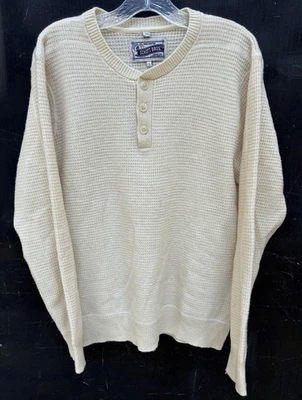 Schott Bros. Henley Shirt Sweater Mens Large Off White 80% Wool 20% Nylon Waffle - Image 1 of 4